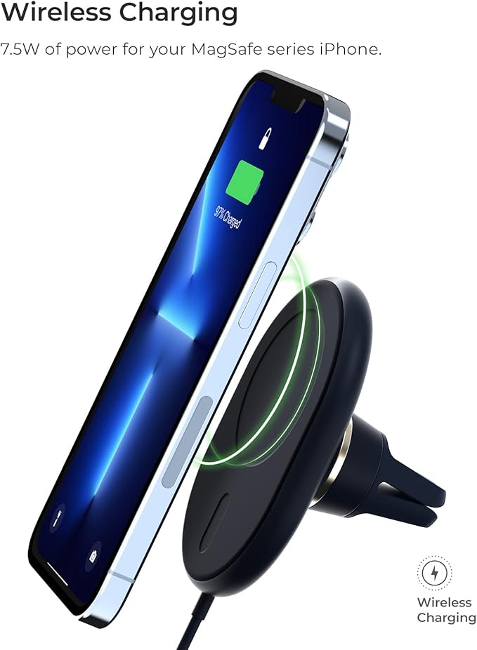 iOttie Velox Magnetic Wireless Charging Air Vent Car Phone Mount. Compatible with MagSafe iPhones including iPhone 12/13/14/15/16 Series (Car Charger Included)