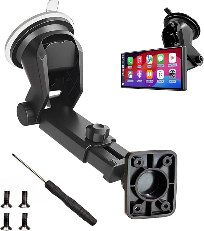 Carplay Mount with Scrwes Flexible Suction Cup Bracket for 7"/ 9"/ 10.26" Car Android Auto Screen Upgraded Windshield Dashboard Suction Cup Mount