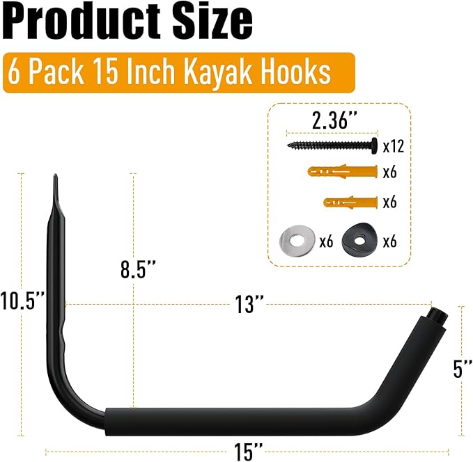 UNITEDPOWER Kayak Storage Racks, Garage Hangers, Wall Hooks for Canoe, Ladder, Bicycle, Folding Chairs, Surfboard, Snowboard, Hose and Tools, Indoor, Outdoor