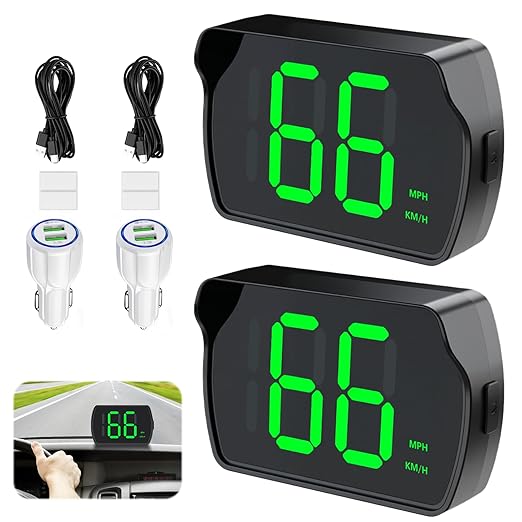 GPS Digital Speedometer for Car MPH, Universal HUD Speed Meter with LED Large Font, Plug Play for Car Truck Motor SUV Golf Cart All Vehicles (2 Pack Digital Speedometer with Charger)