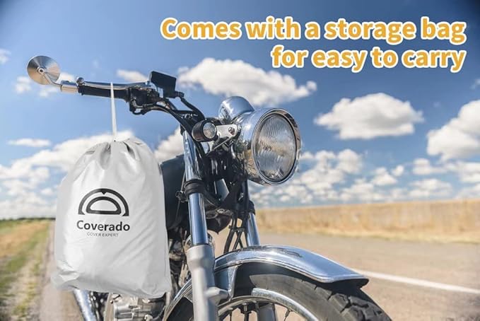 Motorcycle Cover Waterproof Outdoor, Coverado All Weather Protection Motorbike Cover with Lockholes and Night Reflector, Universal Fit for Harley Davidsion Yamaha Honda Suzuki etc (up to 111" Motors)