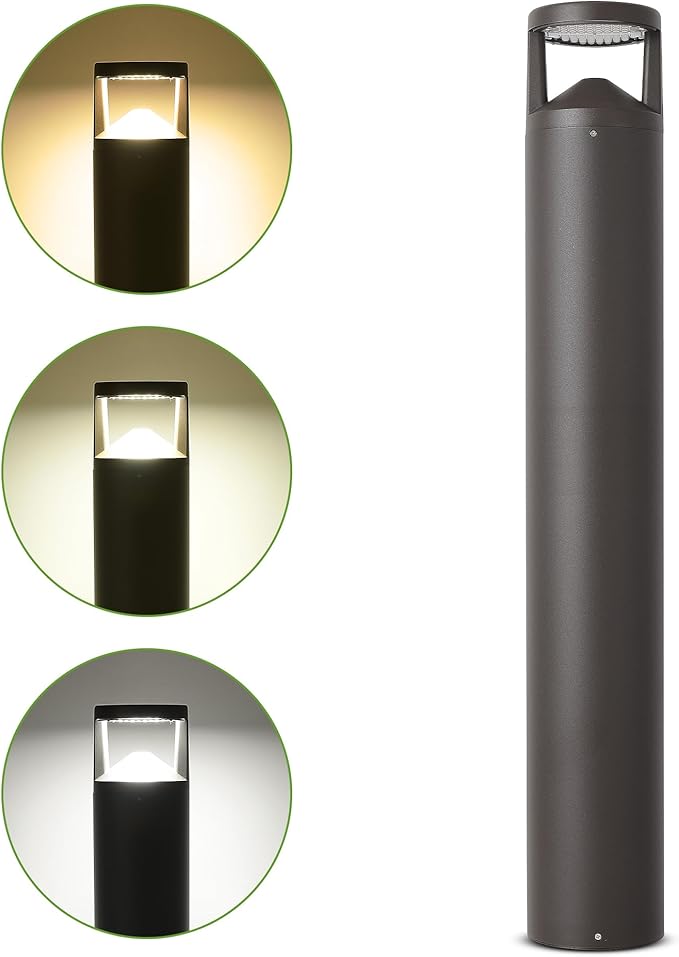 LED Bollard Landscape Light, 42inch 24W 3CCT 30K/40K/50K Selectable, 120V-277V Commercial/Residential Ballard Lighting Fixture for Garden, Pathway, Driveway, Die-cast Aluminum, Bronze