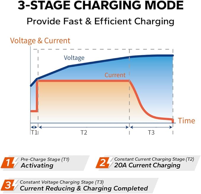 LiTime 12V 20A Lithium Battery Charger 14.6V LiFePO4 Battery Charger AC-DC Smart Charger with Anderson Connector LED Indicator Special for Lithium LiFePO4 Deep Cycle Rechargeable Batteries of Boat, RV