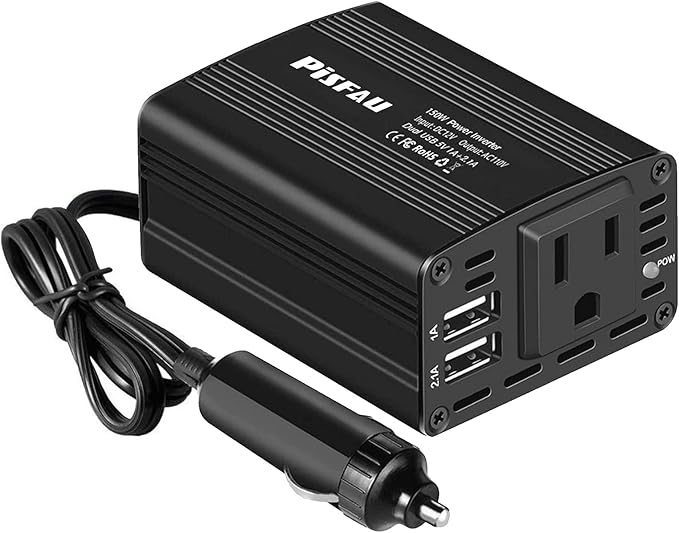 150W Power Inverter 12V DC to 110V AC Car Plug Adapter Outlet Converter with 3.1A Dual USB AC car Charger for Laptop Computer Black