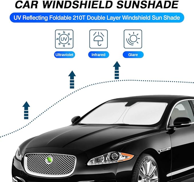 KUST Windshield Sun Shade for Jaguar XJ Accessories 2010-2019 Custom Fit Sunshade Foldable Window Sun Visor Protector Blocks UV Rays Keep Your Car Cooler