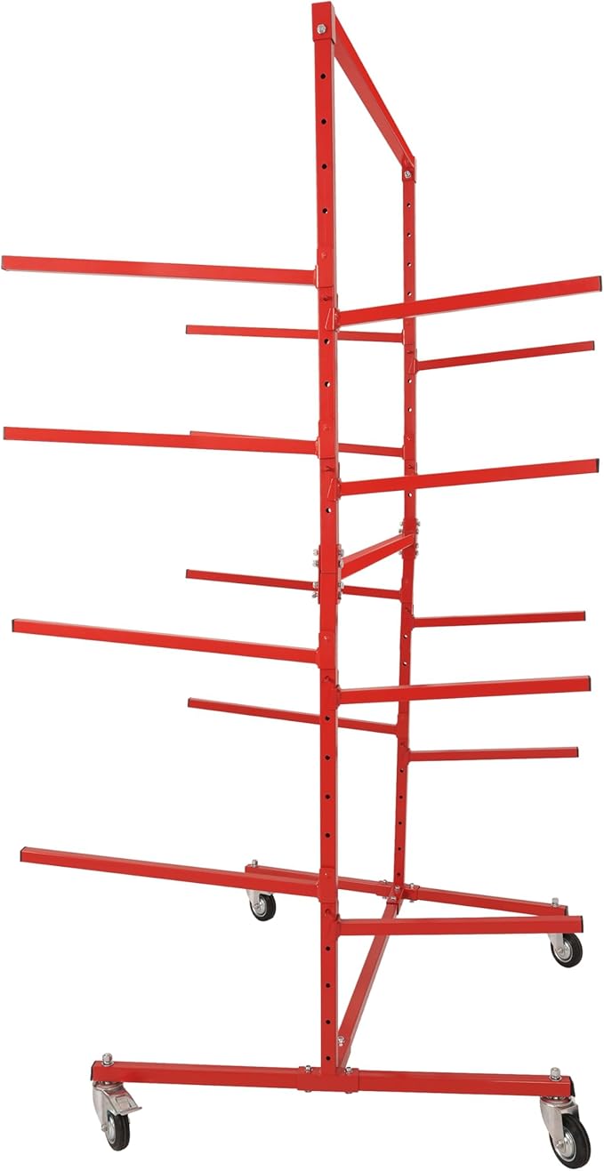KUAFU Mobile Bumper Storage Rack w/Adjustable Shelving Auto Body Parts Management Storage Rack Standing Shelf Red Double-Sided