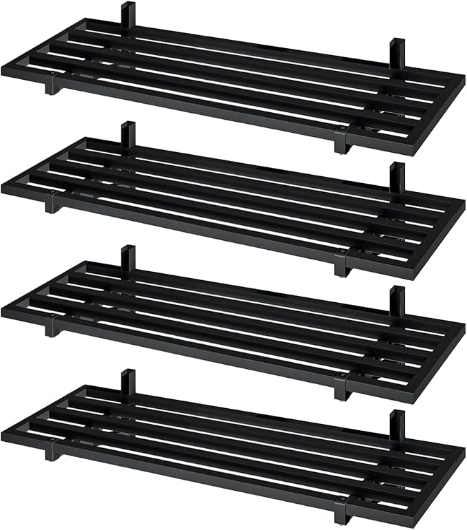 4-Pack 1.5x4ft Garage Shelving Wall Mounted, 1200lbs Load Capacity, Heavy Duty Garage Storage Shelves, Storage Rack, Black