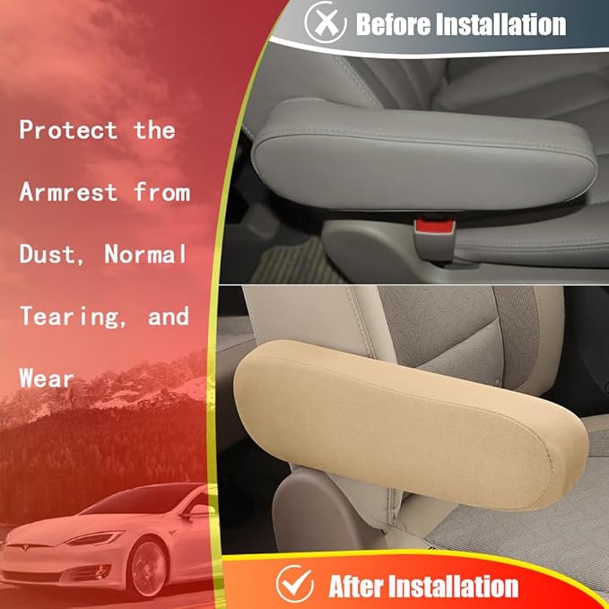 2PC Car Front Seat Armrest Covers,Universal Size Seat Arm Rest Cover,Flat Cloth Fabric Armrest Cover,Car Interior Accessories(Beige,1Pair)