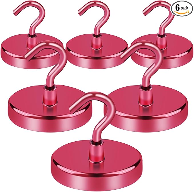 LOVIMAG Cruise Essentials, 150Lbs Cruise Door Magnets, Red Magnet Hooks for Cruise Cabin Strong Magnetic Hooks for Hanging, Refrigerator, Celling -6 Pack
