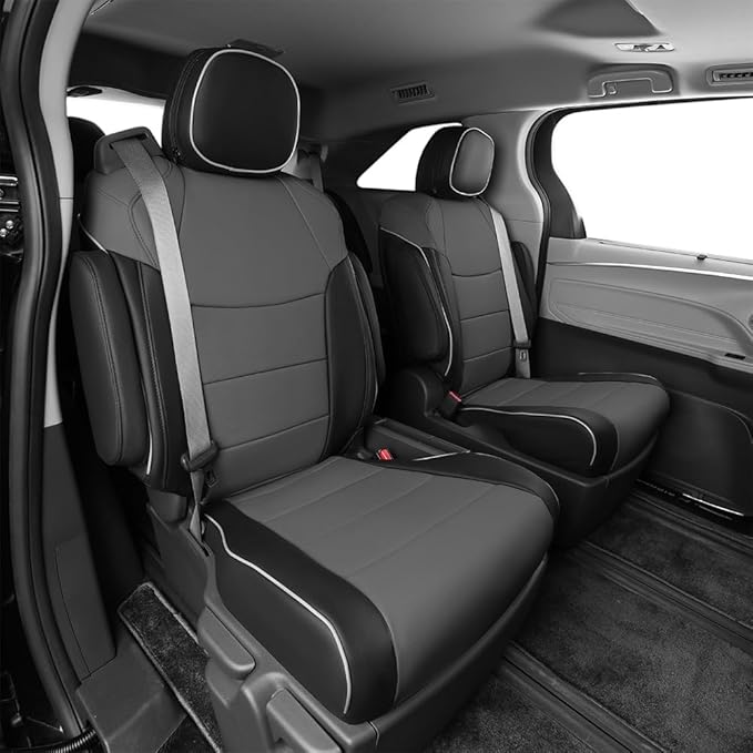 EKR Sienna Seat Covers for 2021 2022 2023 2024 2025 Toyota Sienna LE, XLE,8 Seats,2nd Row 4/2/4 Split,Waterproof Seat Covers Full Set for Trucks,Car Seat Protectors - Three Row,Leather (Black/Gray)