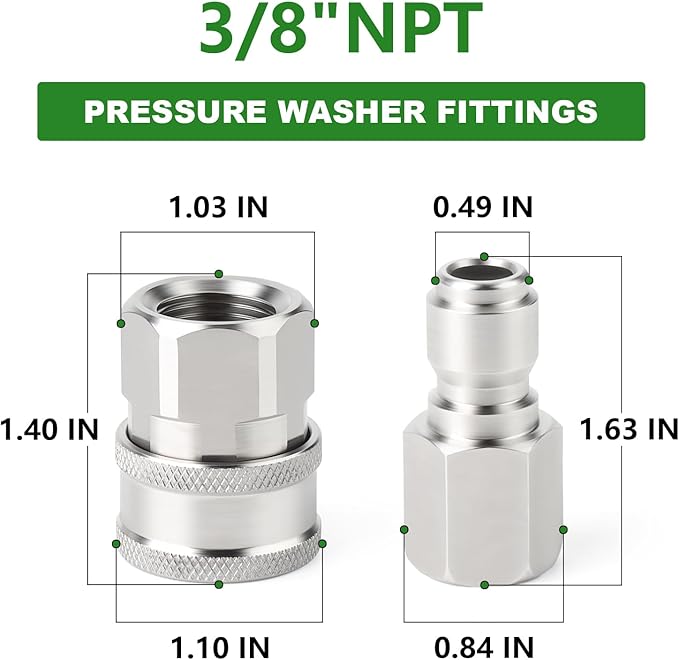 TAISHER 4PCS 304 Stainless Steel Pressure Washer Adapter Kit, Quick Connect Fittings，3/8" Female