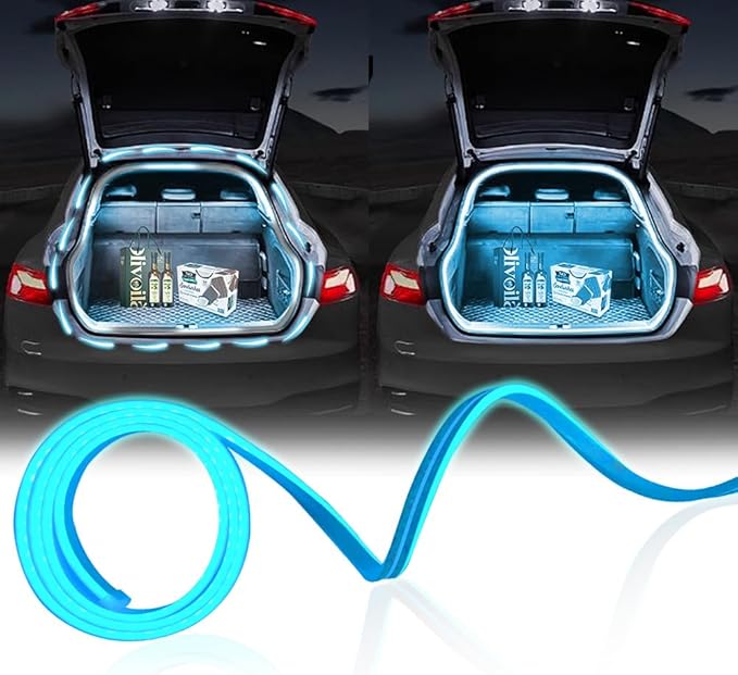 Upgrade Dynamic Flowing Car LED Trunk Light Strip, 79Inch Universal Flexible Cutting Silicone Waterproof Neon Lights Strip, 12V Interior Ambient Lighting for Cars SUVs(Ice Blue)