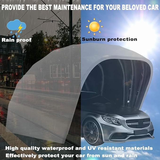 Heavy Duty Stainless Steel Carport, Retractable Car Awning, Semi-Automatic Mobile Folding Garage for Outdoor,Lockable,Durable Shelter,Grey (L5.9 * W2.7 * H2.45m)