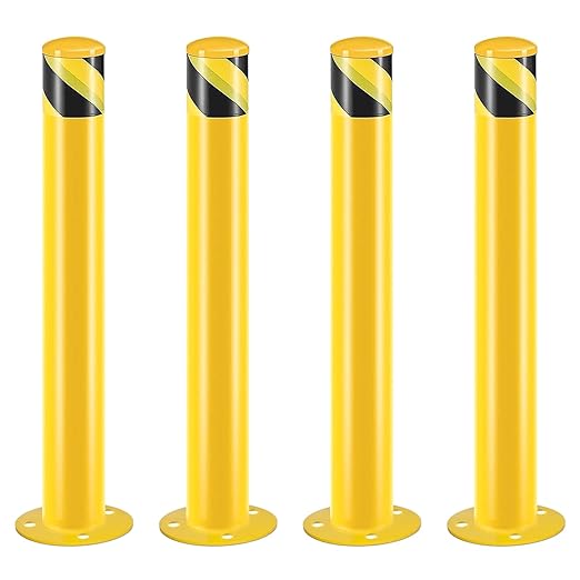 Safety Bollard Post, Steel Bollards,Parking Bollard, Yellow Powder Coated Safety Parking Barrier Post, for Traffic Sensitive Areas (4, 42"H*3"D)