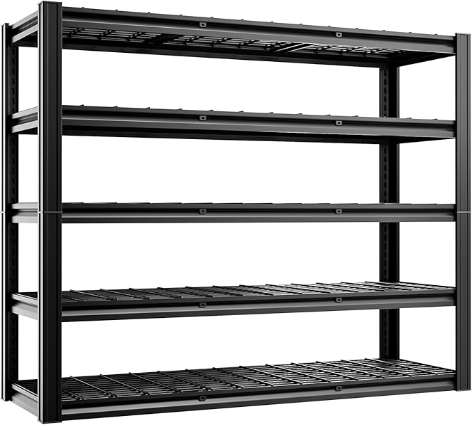 5-Tier 60" W x 20" D x 72" H Garage Shelving 30000LBS Heavy Duty Adjustable Storage Shelves Basement Industrial Shelving Units(Black)