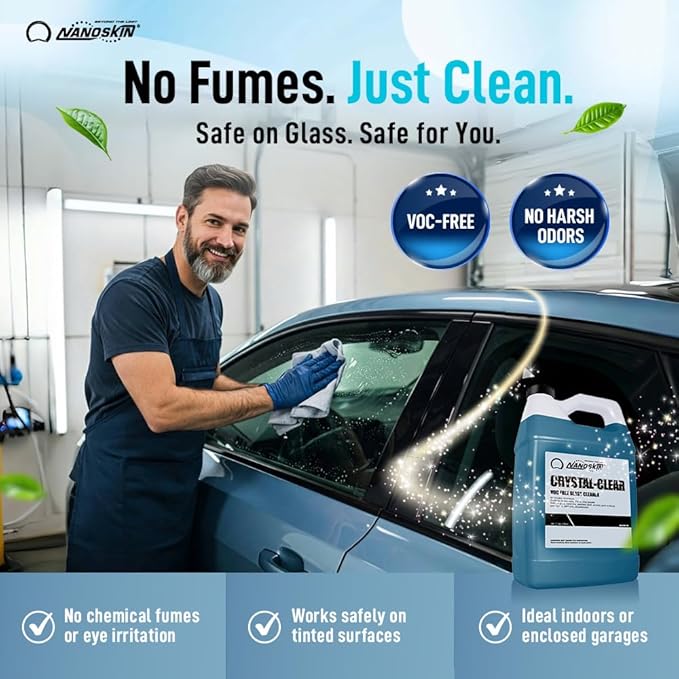 Nanoskin CRYSTAL-CLEAR VOC-Free Glass Cleaner 5 Gallon - Ultra-Concentrated, Eco-Friendly, Streak-Free Finish | Versatile Use for 40:1 Dilution | Perfectly Safe for Auto, Home, Garage & Beyond