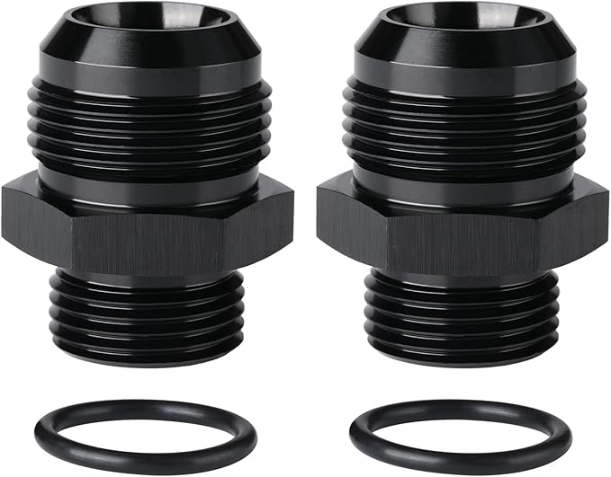 16AN Male Flare to 12AN ORB O-ring Boss Fuel Pump Rail Adapter Fitting Aluminum Black, Pack of 2