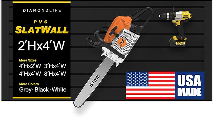 DLDIRECT Slatwall Panel Garage Wall Organizer: Heavy Duty Mounted PVC Rack, Interlocking Slat Paneling for Storage, Board, Shelves System -Black (2’H x 4’W)