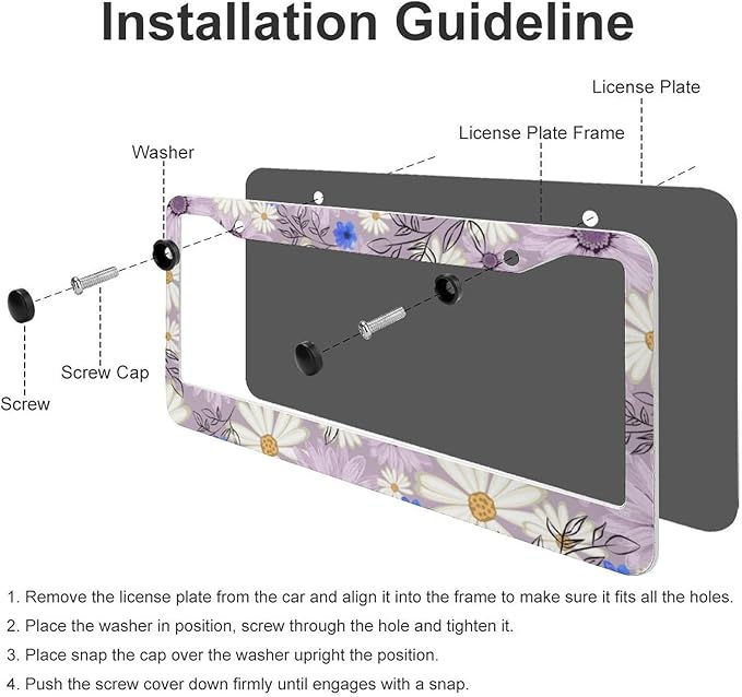 Flowers Daisy License Plate Frames - 2 Pcs Set 2 Holes Metal Aluminum Auto Car Accessories Decoration License Plate Frame 12.2 x 6.3 inch for Women Men Gift