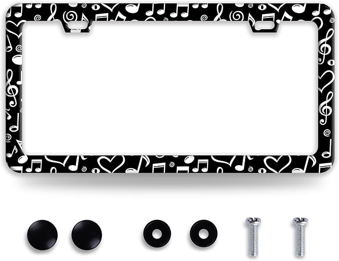 Music Note License Plate Frame Funny Musical License Plate Frames Stainless Steel Accessories Cars Decor with 2 Holes and Screws Fits Standard Us Ca Vehicles License Plate Holder 12.2 X 6 Inch