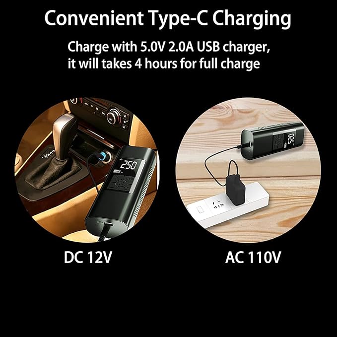 Tire Inflator Portable Air Compressor: Cordless Air Pump for Car Bike Motorcycle