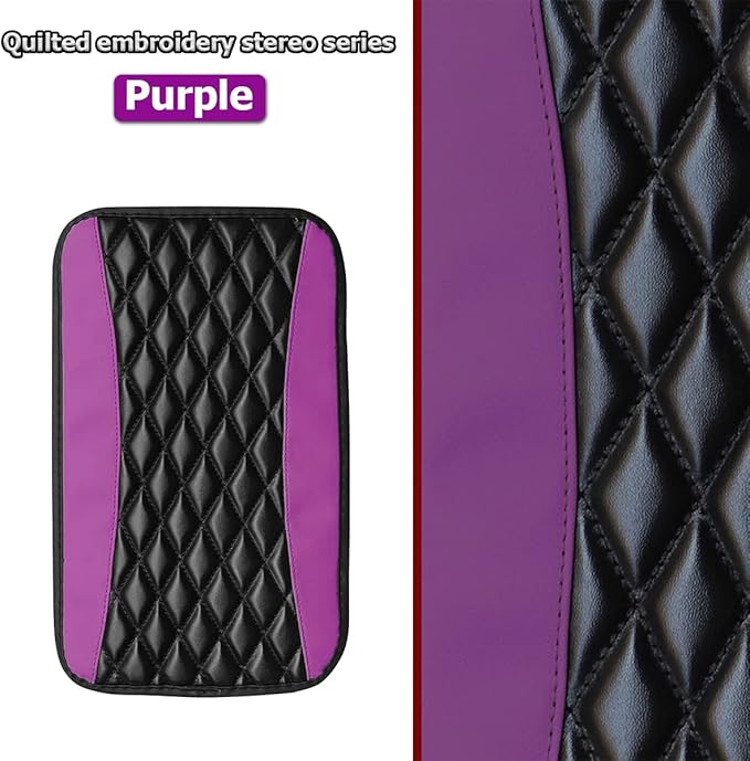 Car Center Console Cushion Pad, Universal Leather Waterproof Armrest Seat Box Cover Protector,Comfortable Car Decor Accessories Fit for Most Cars, Vehicles, SUVs (Purple)