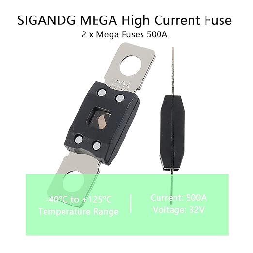 500A MEGA High Current Fuse - 500 Amp Bolt-on Fuse for Cars, Trucks, Construction Vehicles, Buses, Caravans (2 Pcs)