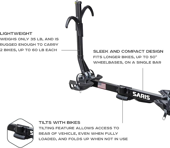 Saris SuperClamp EX 2-Bike Hitch Rack – Lightweight Platform Bike Carrier for Car, SUV, Truck – Tilting Design, Secure Wheel Clamping, Fits Road, Mountain, E-Bikes – 1.25" and 2" Hitch Receiver