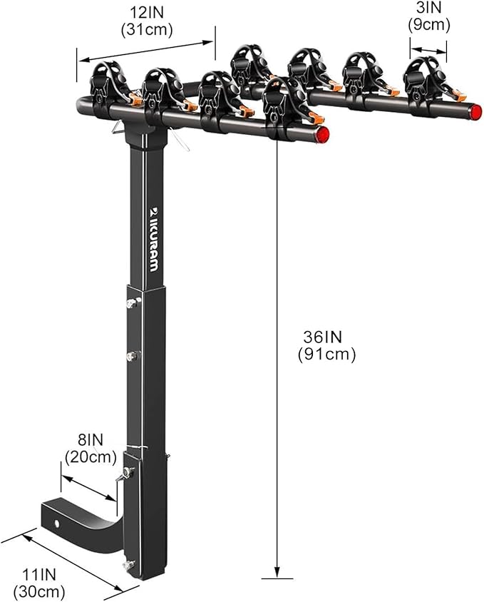 4 Bike Rack Bicycle Carrier Racks Hitch Mount Double Foldable Rack for Cars Truck SUV Fits 2" Receiver, Tie Down Strap, Anti-Rattle Hitch Tightener & Bicycle Cross-bar Adapter for Kid’s Bike