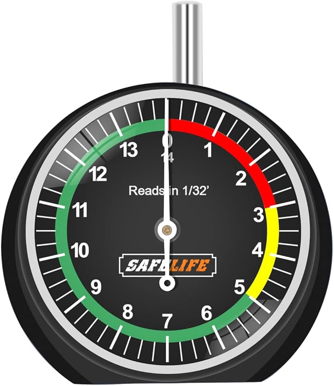 SAFELIFE Tire Tread Depth Gauge, Dial Type Tire Tread Depth Gauge Professional for Motorcycle, Car,Truck and Bus,Easy Reading Tyre Tread Depth Gauge in 32nds
