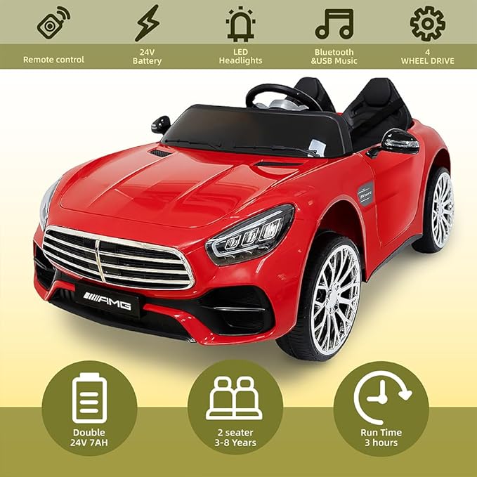 12V Ride On Car for Kids, Electric Car with Remote Control, Bluetooth Music Player for 3-8 Year Old, Red