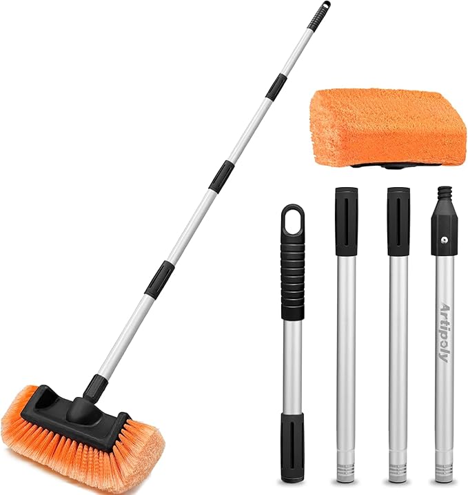 65" Car Wash Brush with Extension Pole, Car Wash 12" Dip Soft Five-Sided Brush, No Scratch Car Cleaning Brush Supplies for RV Boat Truck SUV, House Siding, Snow