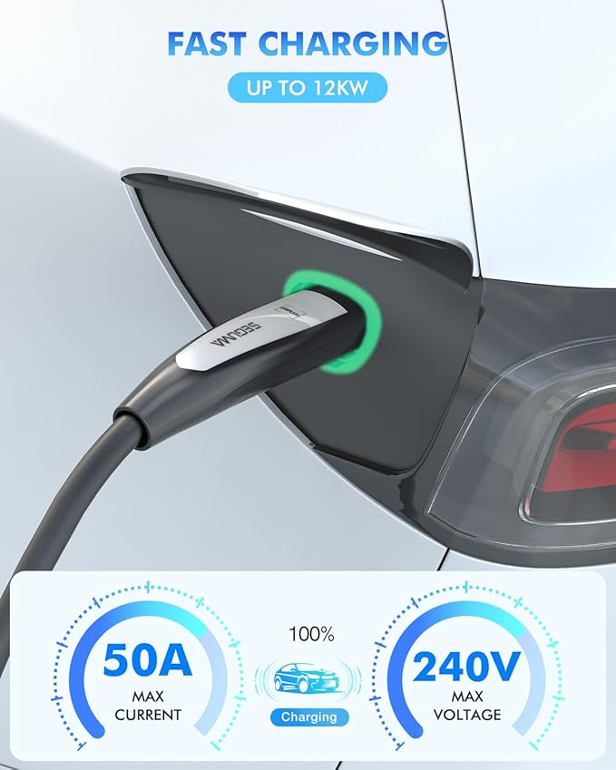 EV Charger Extension Cable for Tesla Charger, 50Amp 21ft Max 240V 12kW with NACS Plug, EV Extension Cord for Level 1/2 Tesla Mobile Charger/Wall Connector, Extension Cord for ModelY/X/3/S/Cyber-truck
