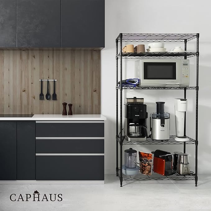 CAPHAUS 4-Tier Adjustable Height Wire Shelving Unit, Wire Rack Shelving, Metal Steel Storage Shelves, Garage Shelving Storage Organizer, Utility Storage Shelf, Without Wheels, Black