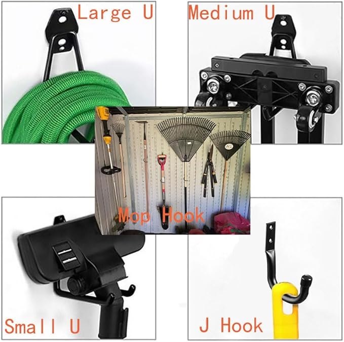 TocTen Garage Hooks, 14 Pack Garage Storage Hook Heavy Duty Solid Steel Wall Hooks, Wall Mount Storage Hook Kit with Anti-Slip Coating Ladder Hooks for Hanging Garden Tools Chair Hose Ropes (Black)