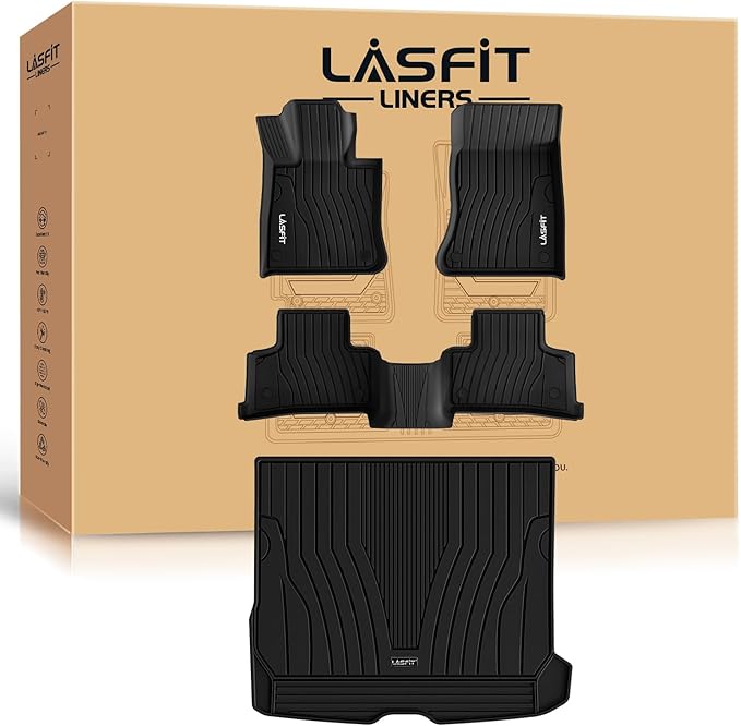 LASFIT Floor Mats & Cargo Mat for Mercedes Benz GLC 2025 2024 2023 (Not for Coupe), GLC300 / GLC300e / GLC43 AMG, All Weather TPE Car Mats for GLC 2023-2025, 1st & 2nd Row & Trunk Liner Set, Black