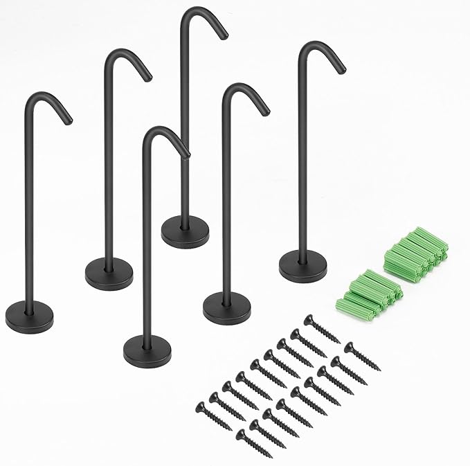 NearMoon Coat Hooks, Wall Hooks for Hanging Hat Hurse Robe, 304 Stainless Steel Heavy Duty Towel Hangers for Bathroom Livingroom Kitchen-Ceiling Hook, 6 Pack (8 Inch, Matte Black)