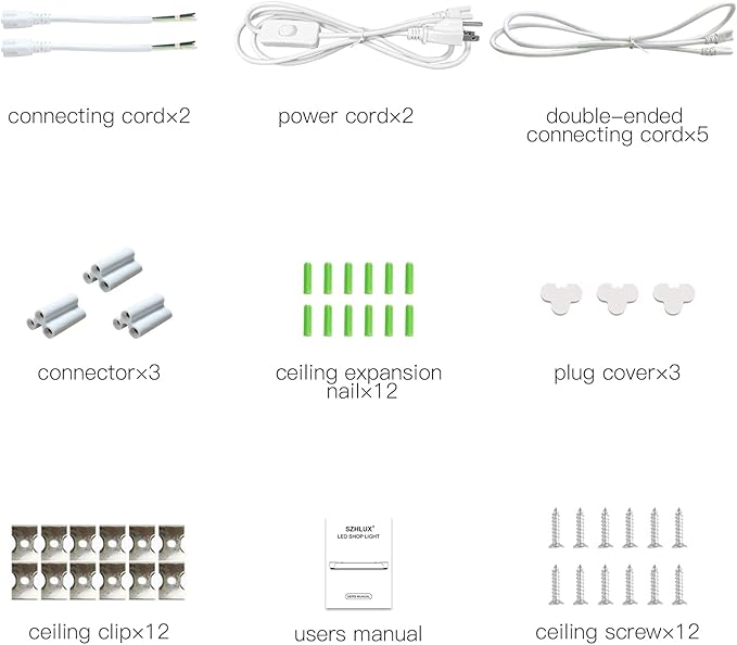6 Pack LED Shop Light 2FT 30W, 4350LM 5000K Utility Garage Lights, Linkable Daylight White Ceiling Light Fixture, LED Tube Light, Under Cabinet Light
