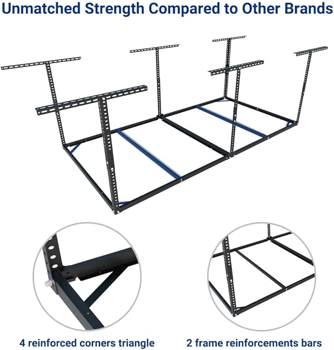 FLEXIMOUNTS 4x8 Overhead Garage Storage Rack without Decking, Storage Organization System, Heavy Duty Metal Garage Ceiling Racks, 600lbs Weight Capacity, Black