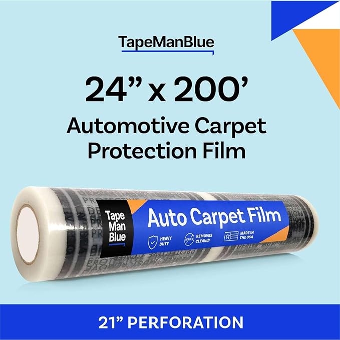 Auto Carpet Film, 24” Roll with 21” Perforation, 4 Mils Thick, Dealer Must Remove Protective Cover, Plastic Floor Mats for Car Carpet Protection, Made in USA (24" x 200' Roll)