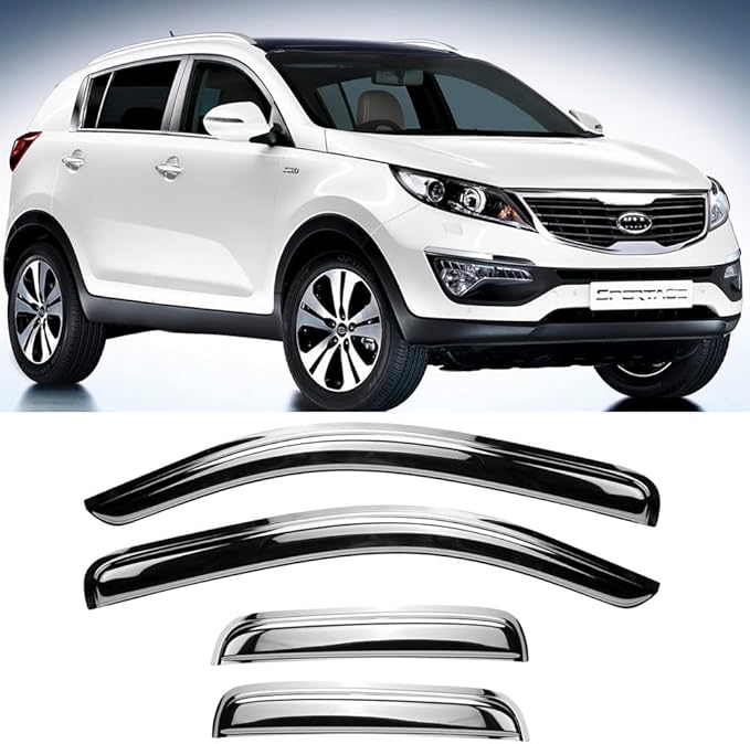 Chrome Side Window Visor Wind Vent Deflector fit for 2011-2016 Kia Sportage,4pcs Outside Mount Style Chrome Shade Sun Rain Guards Set 94652Y