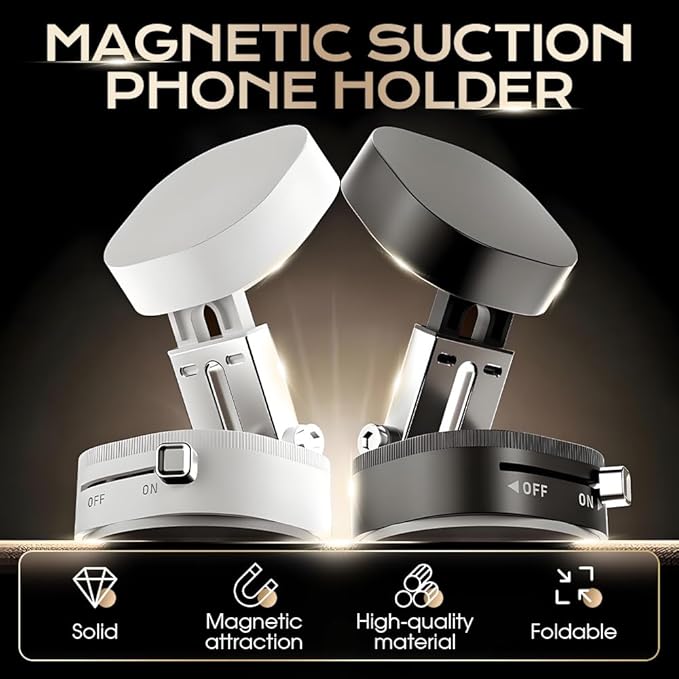 360° Adjustable Vacuum Magnetic Phone Holder,Upgraded Strong Suction Portable Magnetic Car Phone Stand,Universal Magnetic Phone Mount for Cars/Gyms/Indoor/Outdoor (White)
