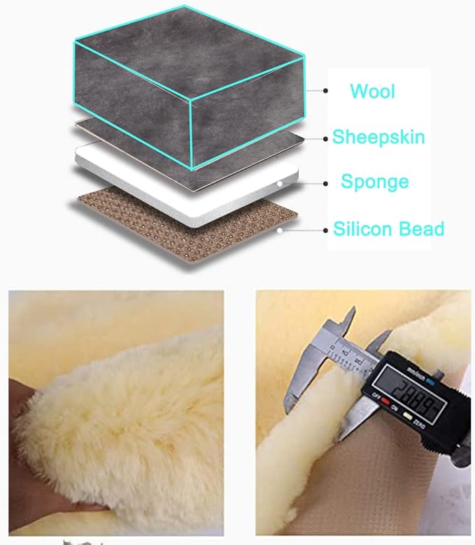 Fluffy Genuine Australia Sheepskin Car Seat Cover for Auto Interior Accessories with Soft Fuzzy Wool Eco-Friendly Natural Fur Non-Slip (Graphite, Front)