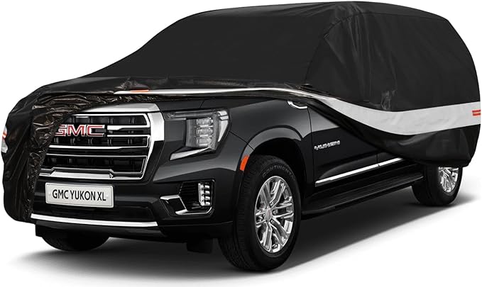 10 Layers SUV Car Cover Custom Fit for GMC Yukon XL (2000-2024) Waterproof All Weather for Automobiles, Outdoor Full Cover Sun UV Rain Protection with Cotton.Black