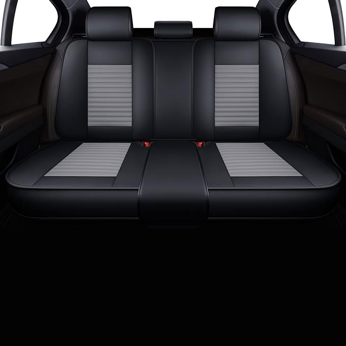 LINGVIDO Car Seat Covers, Breathable and Waterproof Faux Leather Automotive Seat Covers for Cars SUV Truck Sedan,Universal Anti-Slip Driver Seat Cover with Backrest(Rear Seat, Gray+Black)