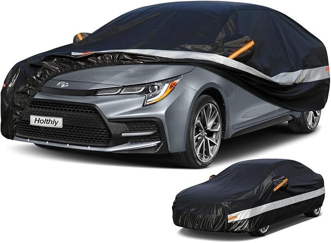 10 Layers Car Cover Custom Fit for Toyota Corolla Sedan (1996-2024) Waterproof All Weather for Automobiles, Outdoor Full Cover Sun UV Rain Protection.Black