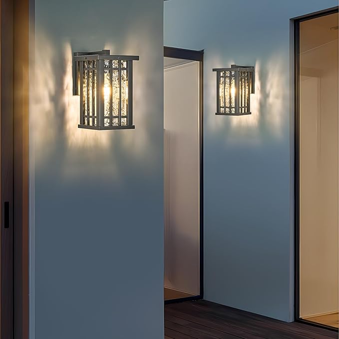 Outdoor Wall Light E26 Base Metal Frame - Black Exterior Waterproof Lanterns with Clear Glass, Porch Wall Mount Lighting for Garage, Patio(Bulb not Included)