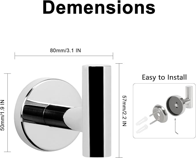 NearMoon Bath Towel Hooks- SUS 304 Stainless Steel Robe Hook Holder, Heavy Duty Coat Hook for Bathroom Livingroom Hotel Kitchen Garage, Wall Mounted (Chrome Finish, 4 Pack)