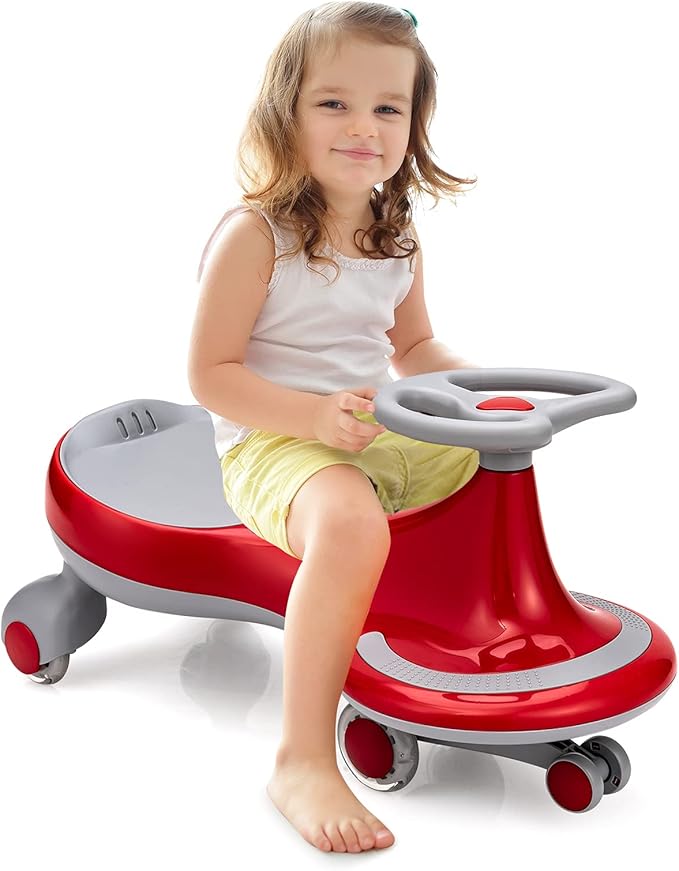 HONEY JOY Wiggle Car, 2 in 1 Swing Car for Kids, LED PU Flashing Wheels, No Batteries, Music, Gears or Pedals, Uses Twist, Turn, Ride On Toy for Toddlers Boys Girls 3 Years and Up (Red)