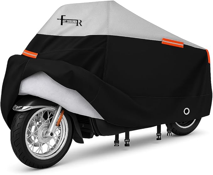 Motorcycle Cover Waterproof Outdoor with Cotton Lining, All Weather Protection from Rain, Dust & Snow - 300D Heavy Duty, Lock Holes, Storage Bag, Universal Fits up to 108" Motorcycles - MC2